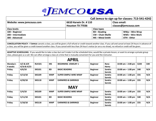 Jewelry Making Classes Jemco Houston, TX